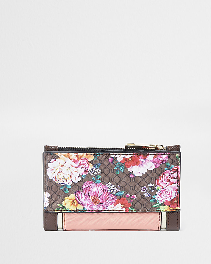 Brown RI monogram floral foldout purse