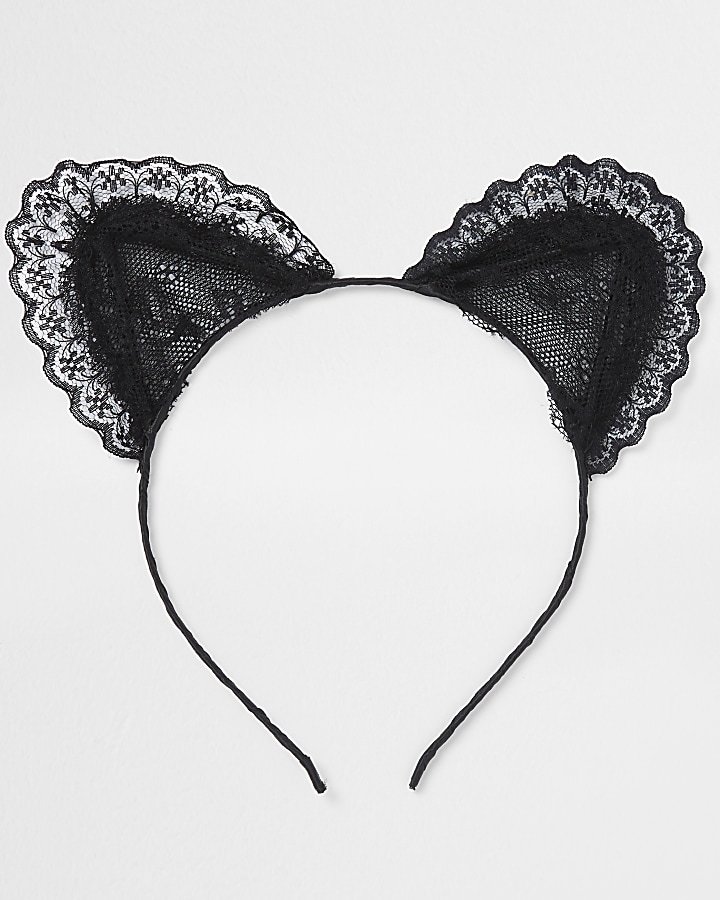Black lace cat ears head band