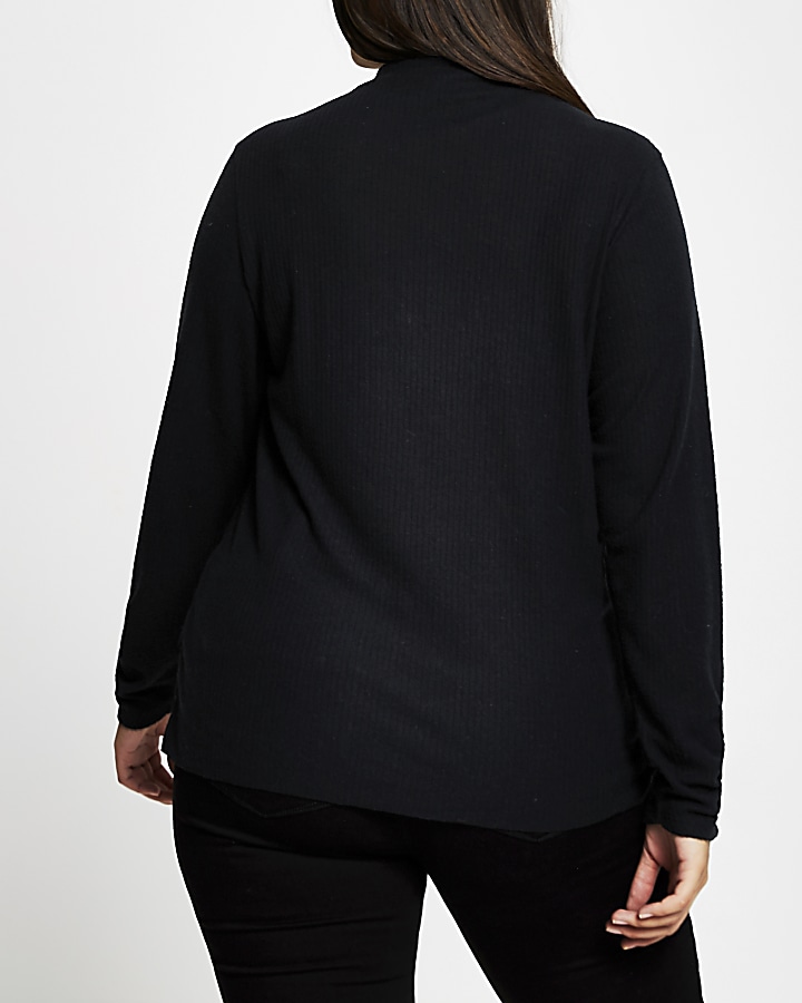 Plus black long sleeve high neck ribbed top