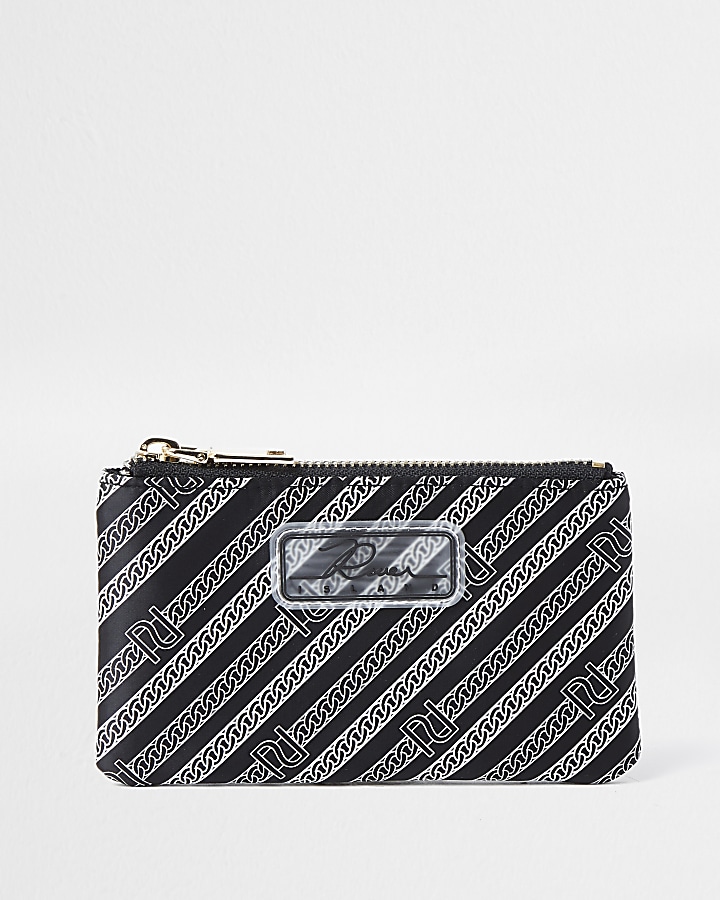 Black diagonal RI stripe zip pouch purse