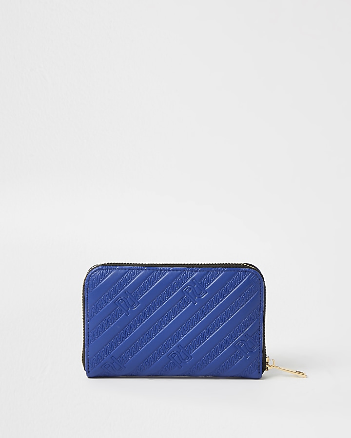 Blue RI embossed ziparound purse