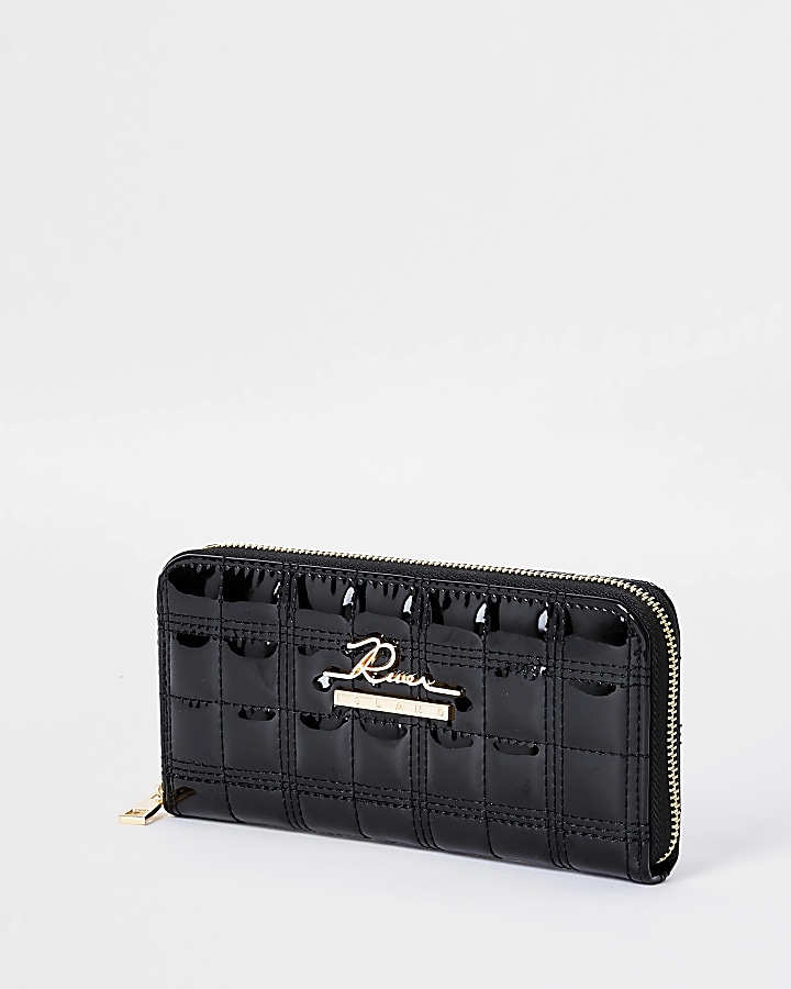 Black quilted ziparound purse
