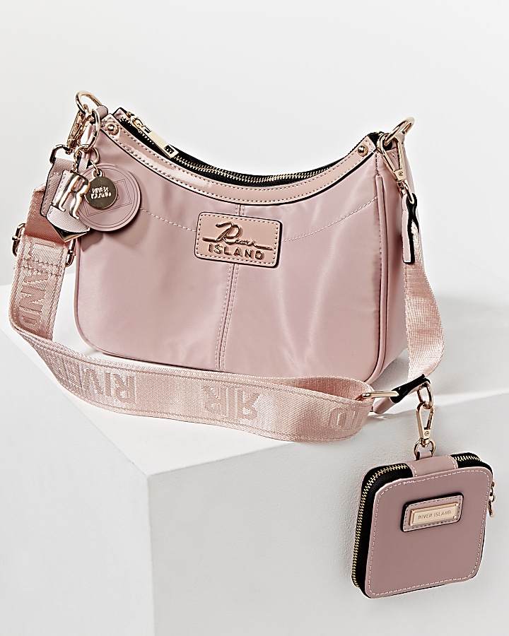 Pink scoop shoulder bag with mini pouchette