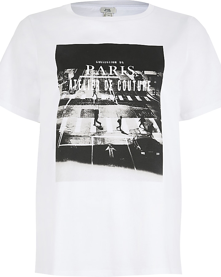 White short sleeve 'Paris' print t-shirt