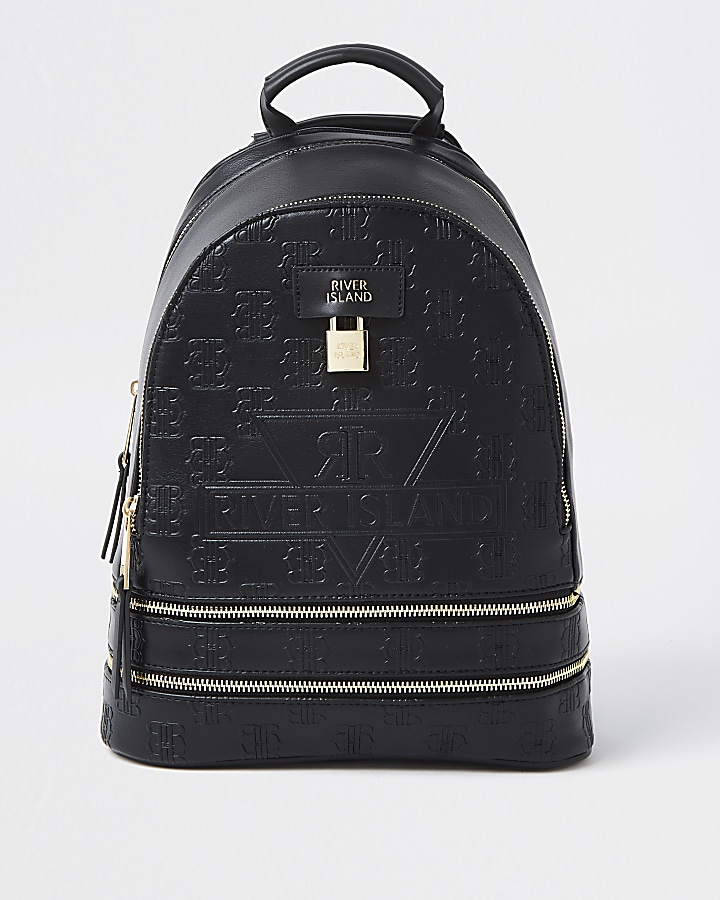 Black RI monogram embossed backpack
