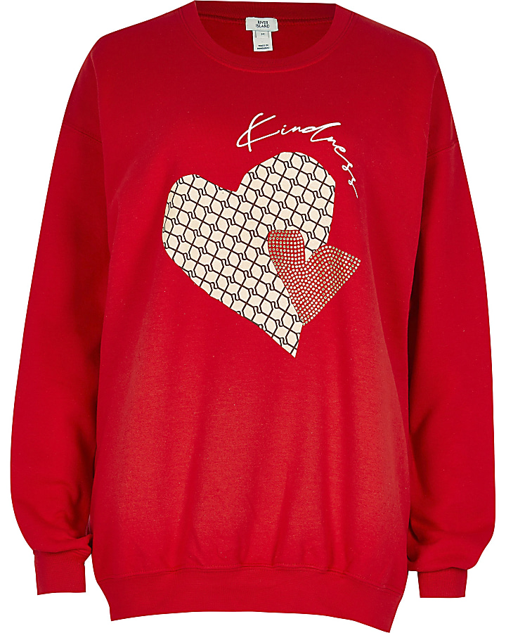 Red 'Kindness' slogan heart print sweatshirt