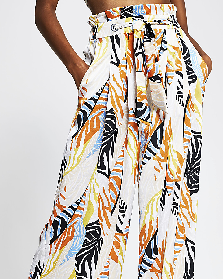 Orange abstract print tie culotte trousers