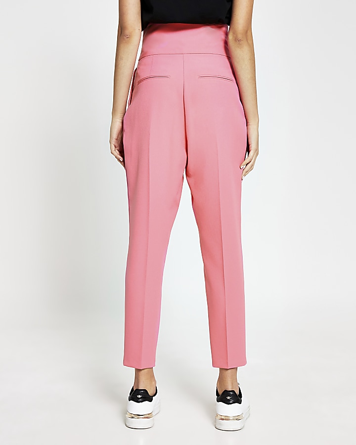 Pink high waist tapered trousers