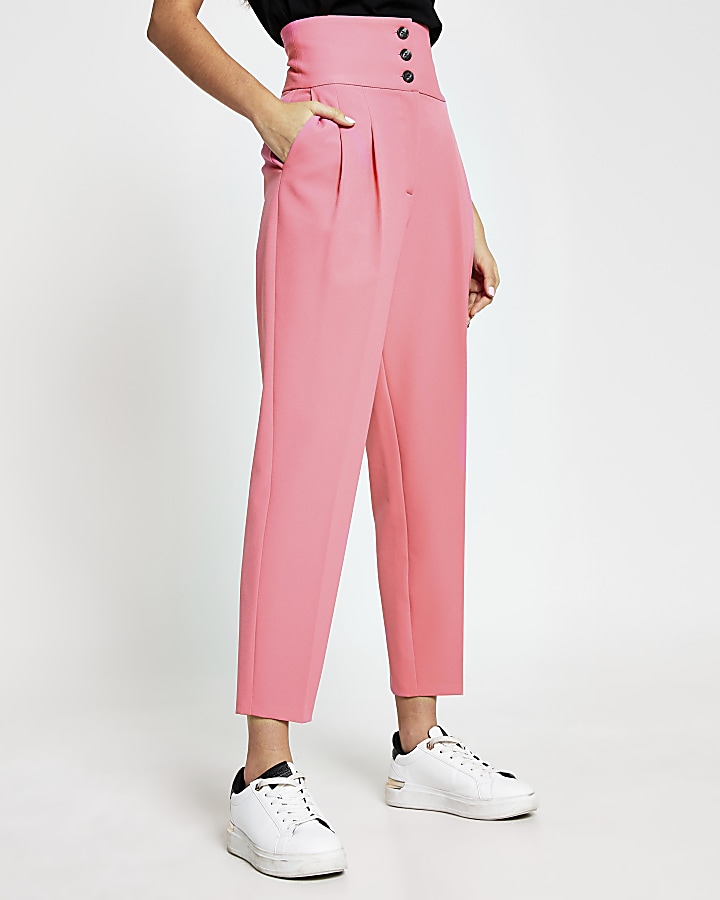 Pink high waist tapered trousers