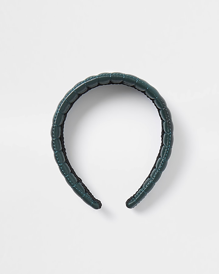 Green quilted woven padded headband