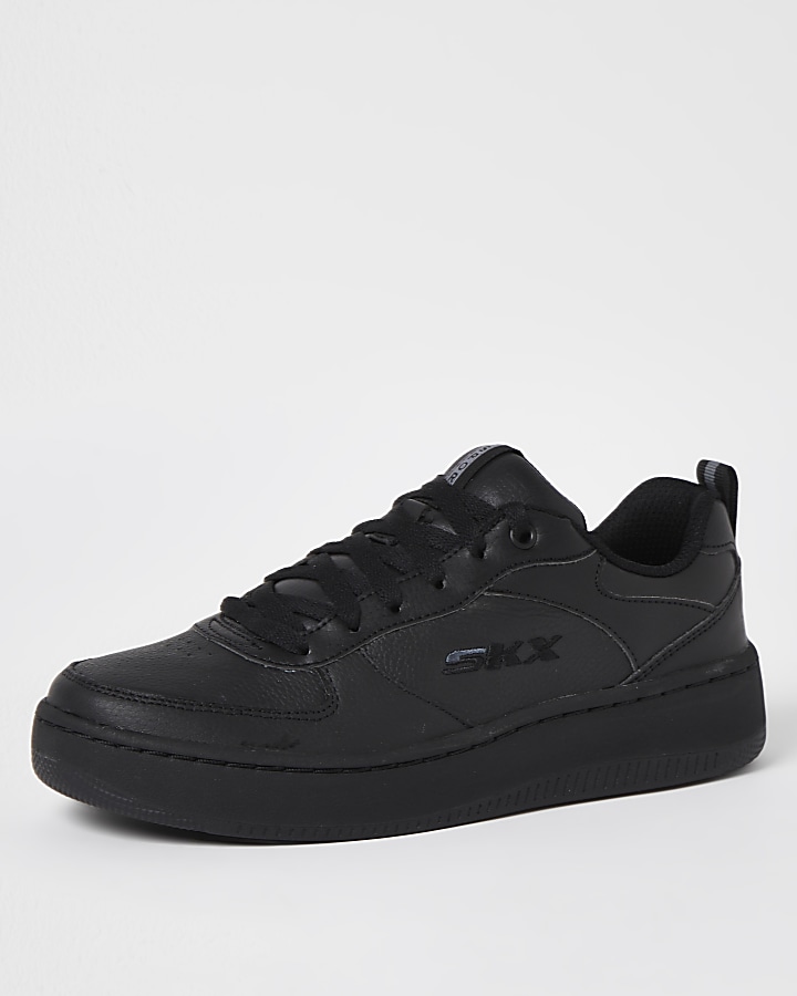 Skechers black lace up court trainers