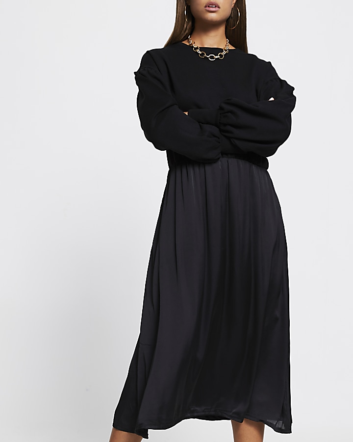 Black long sleeve sweater midi dress