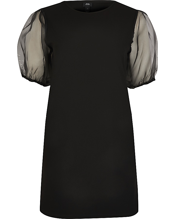 Black short sleeve organza dress