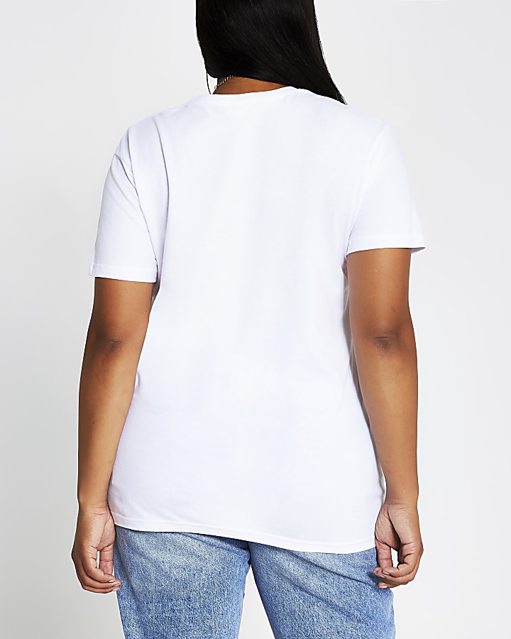 Plus white short sleeve lips 'Bisous' t-shirt