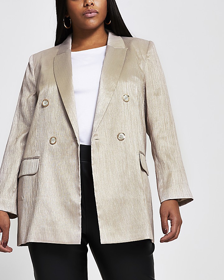 Plus silver double breasted structured blazer