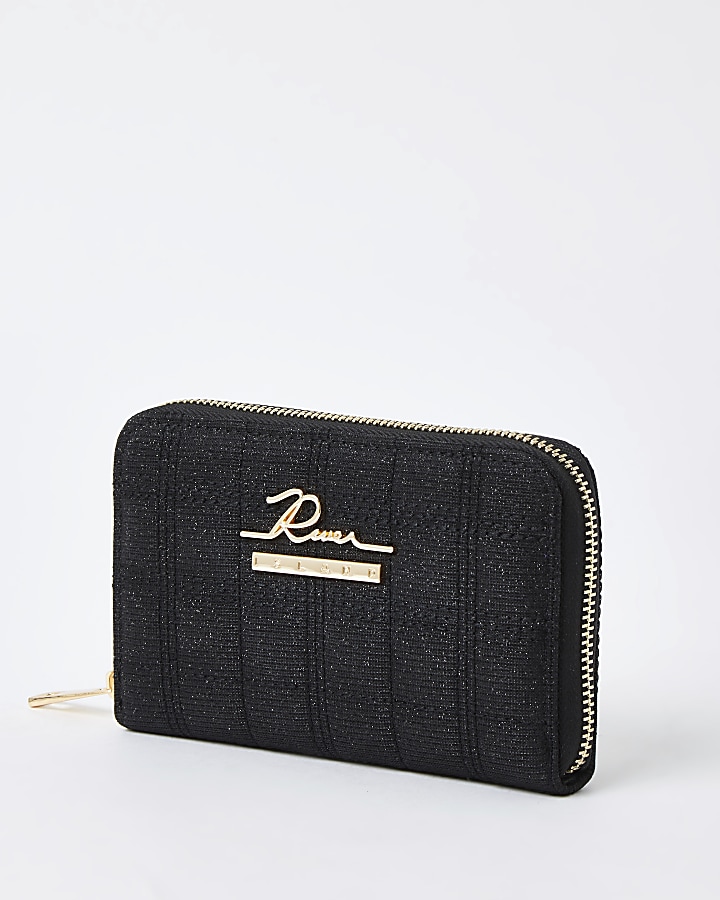 Black sequin quilted RI zip around mini purse