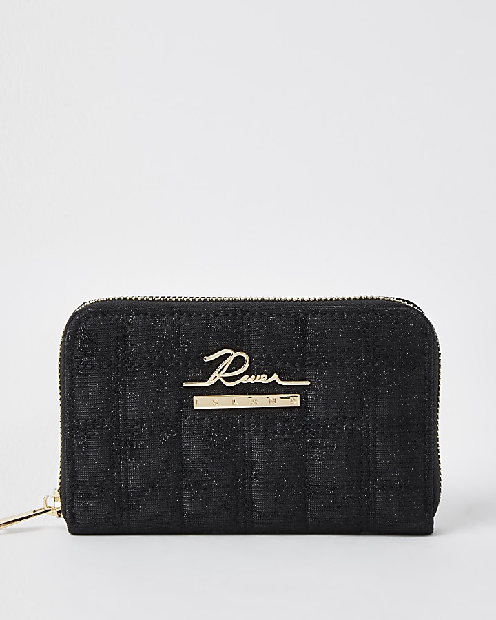 Black sequin quilted RI zip around mini purse