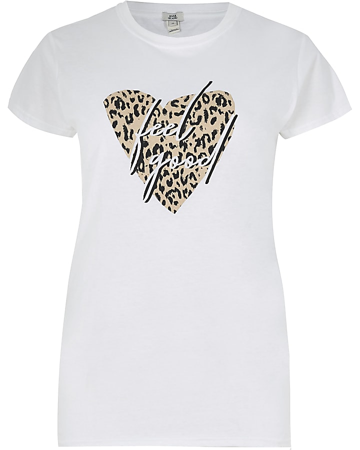 White leopard 'feel good' heart t-shirt
