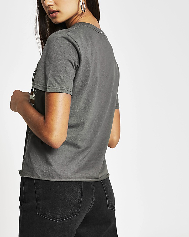 Grey short sleeve printed crop t-shirt
