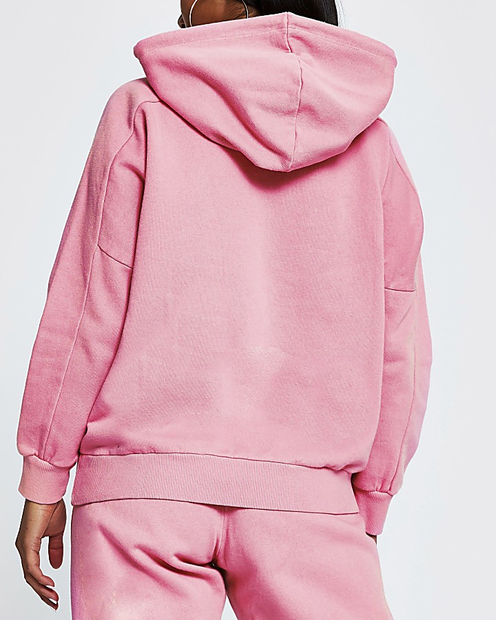 Petite pink long sleeve seam detail hoodie