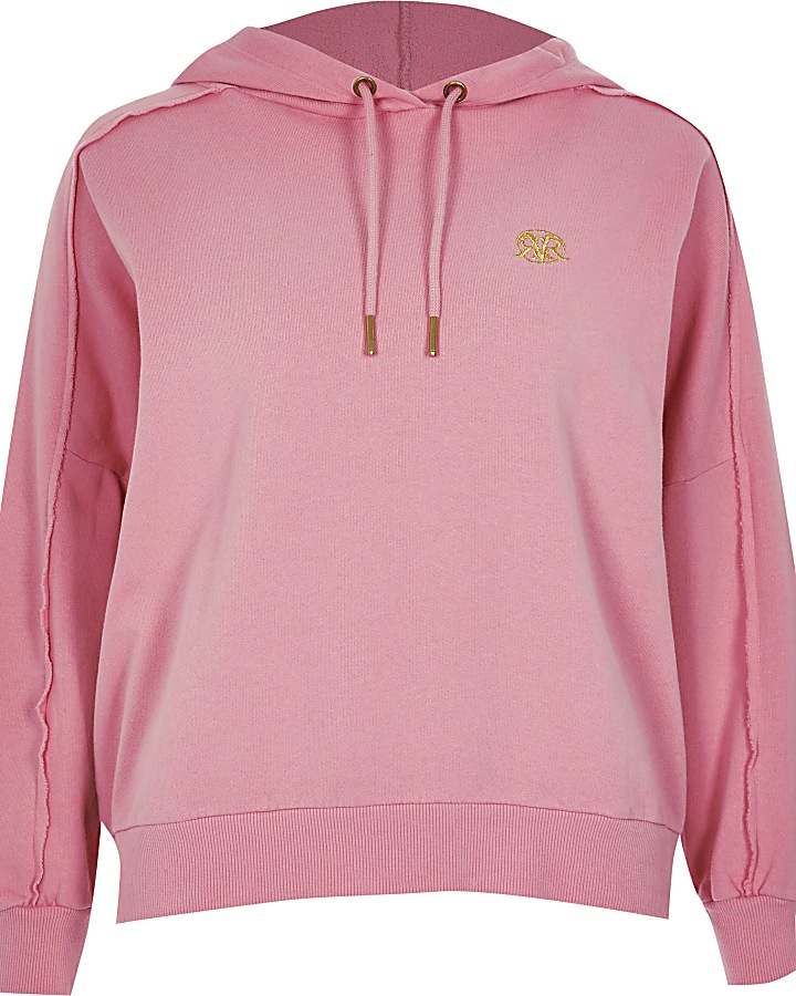 Petite pink long sleeve seam detail hoodie