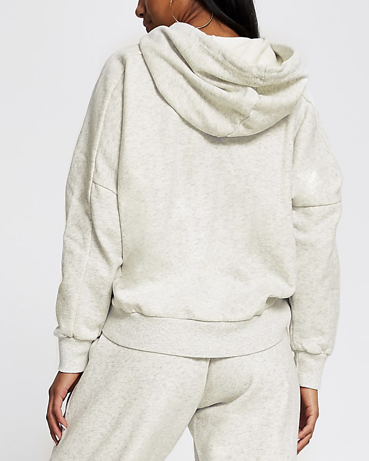 Petite grey long sleeve seam detail hoodie