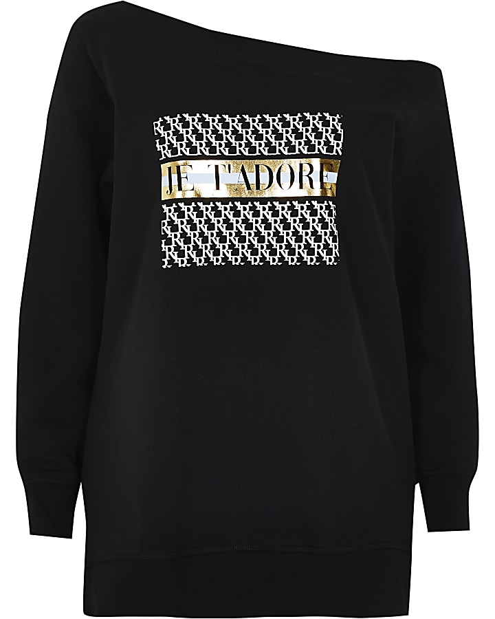 Black 'J'adore' print long sleeve sweatshirt