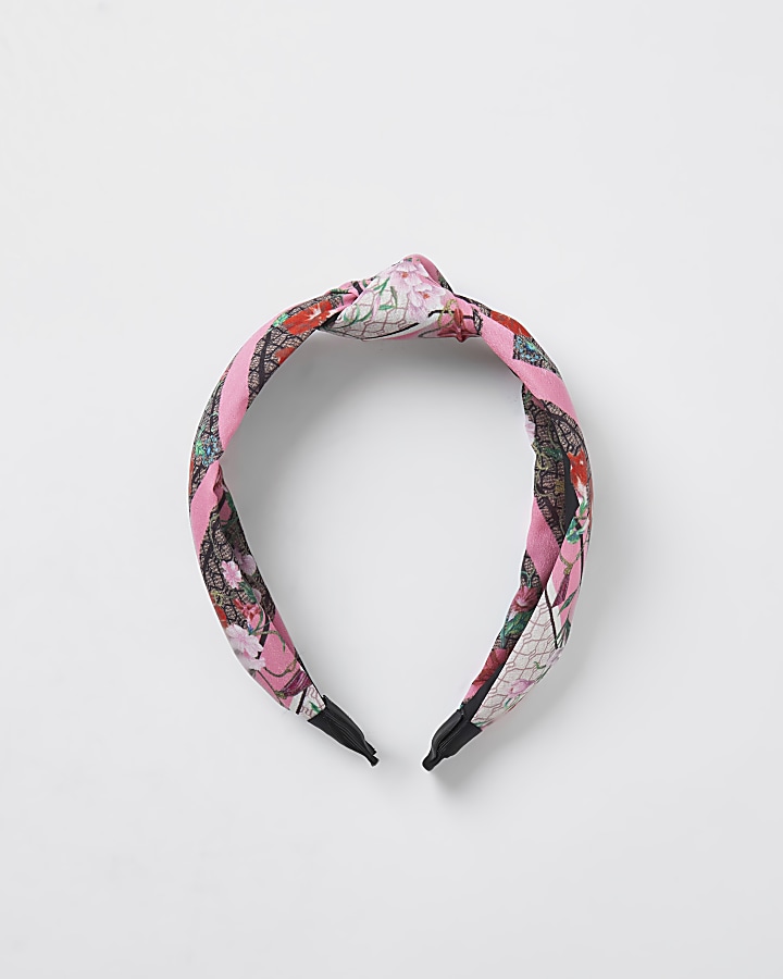Pink RI contrast floral knot hair band