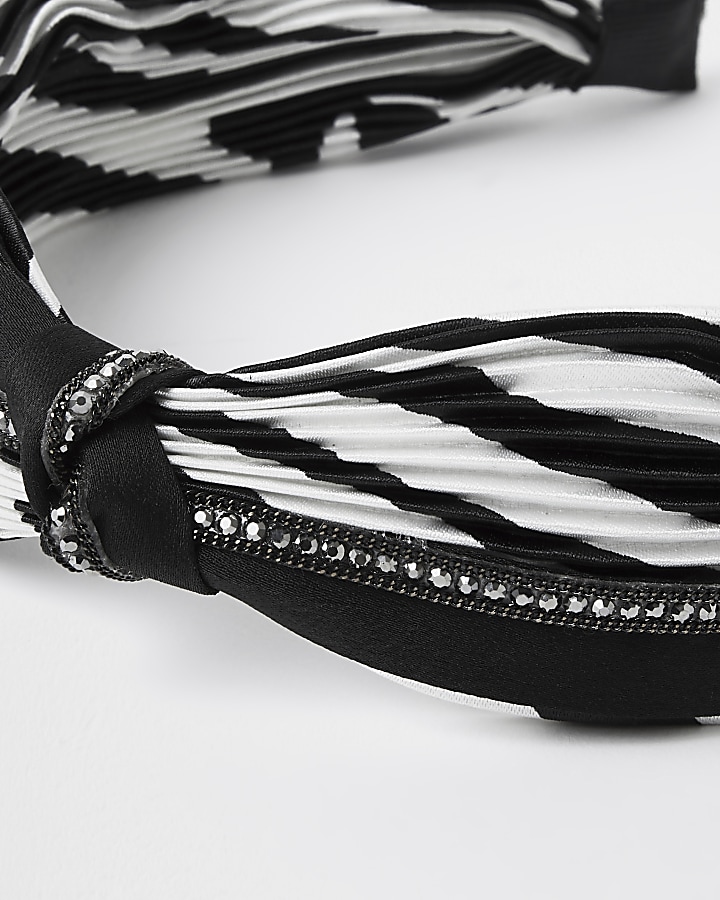 Black chain trim zebra print headband