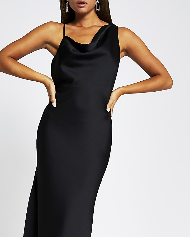 Black Asymmetric midi slip dress