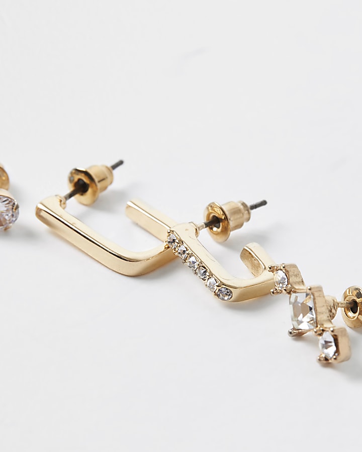 Gold colour variety diamante detail earrings