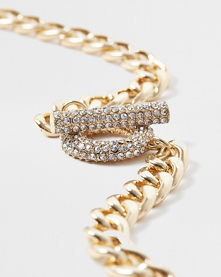 Gold colour chain t bar necklace
