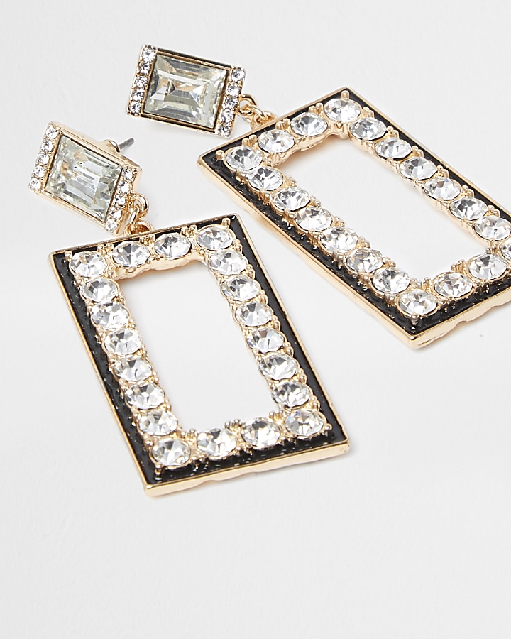 Gold colour drop diamante detail earrings