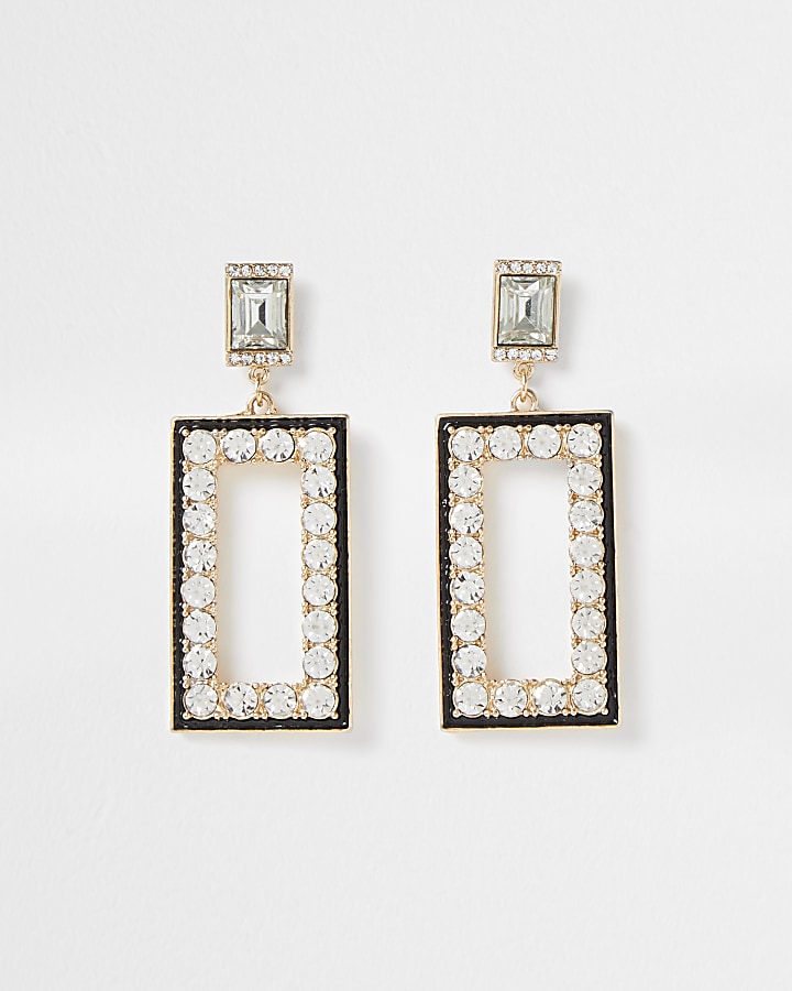 Gold colour drop diamante detail earrings