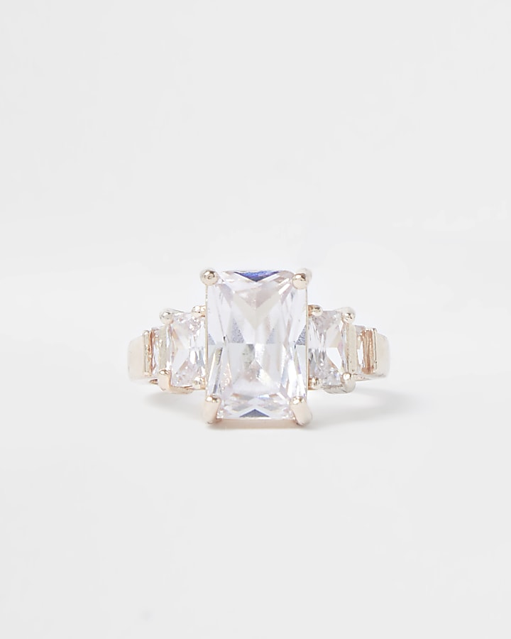 Rose gold colour square crystal ring