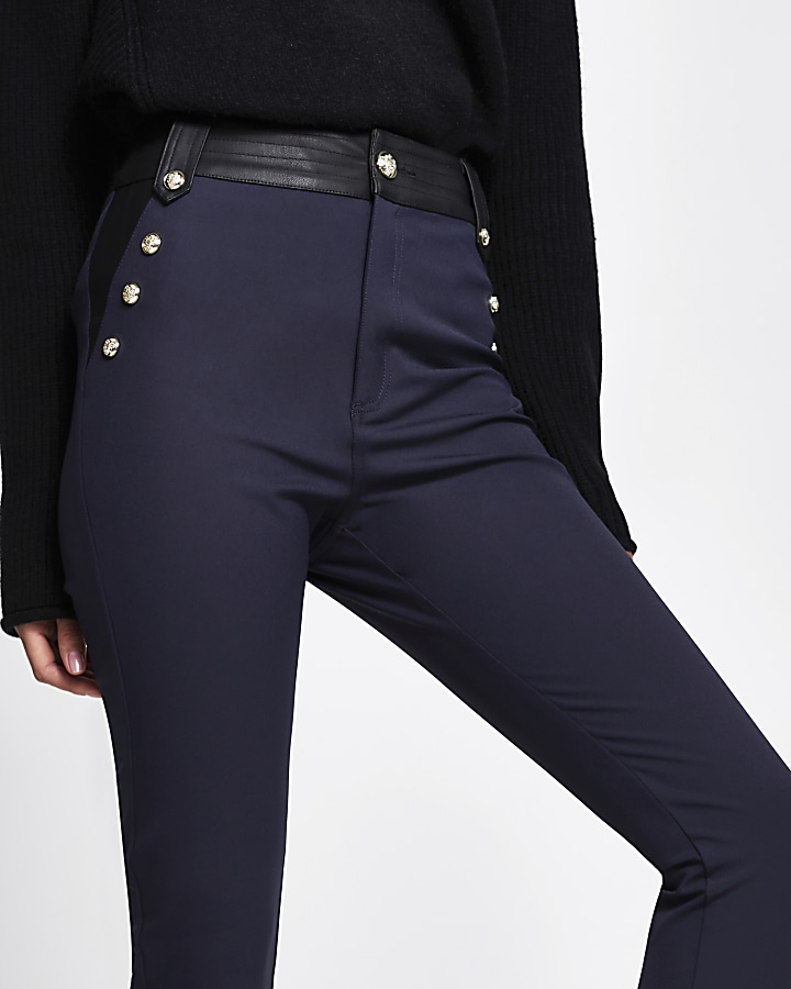 Navy high waist button trouser
