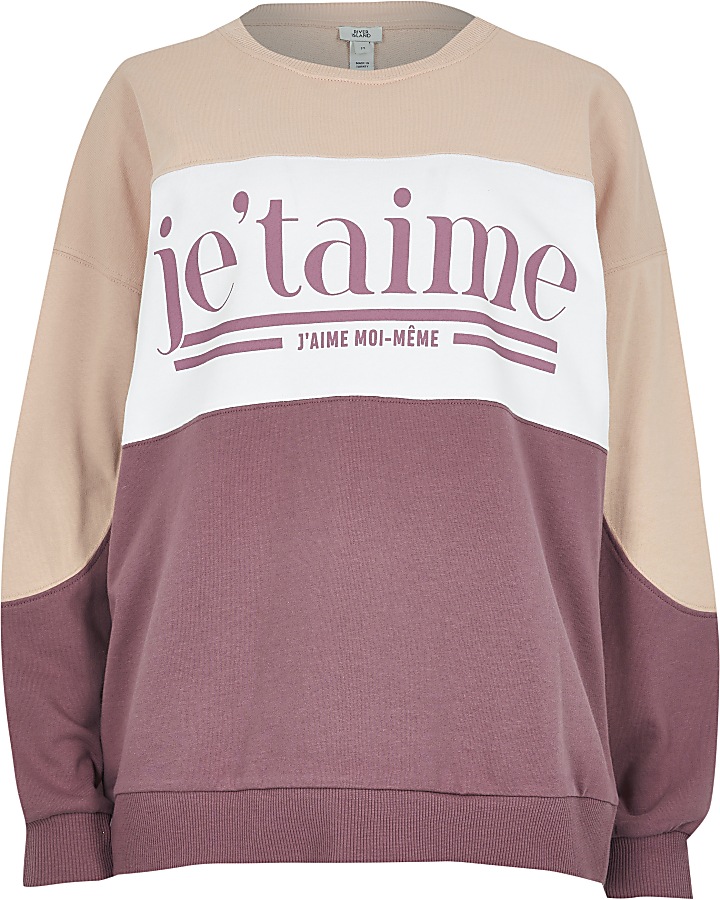 Pink 'J'etaime' colour block sweatshirt