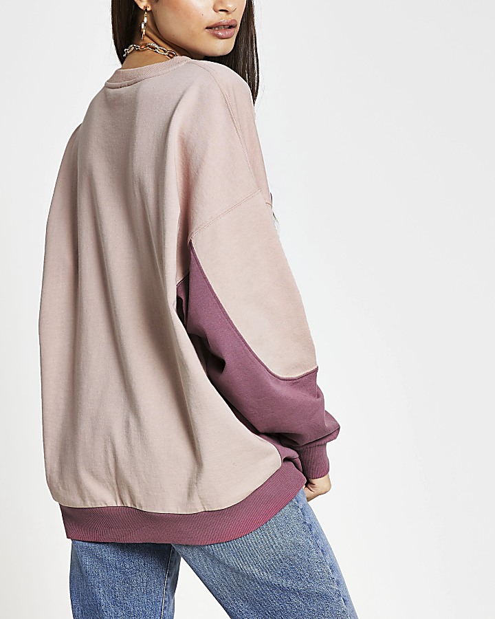 Pink 'J'etaime' colour block sweatshirt