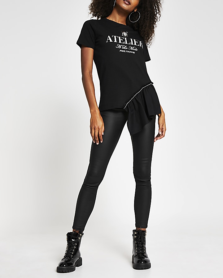 Black short sleeve 'Atelier' frill t-shirt
