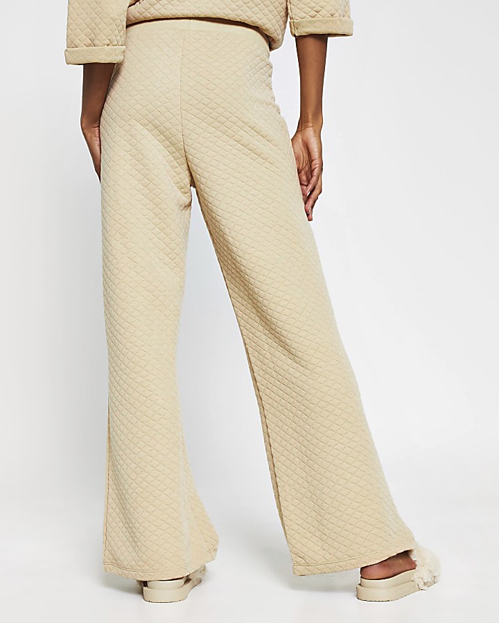 Beige quilted wide leg trouser