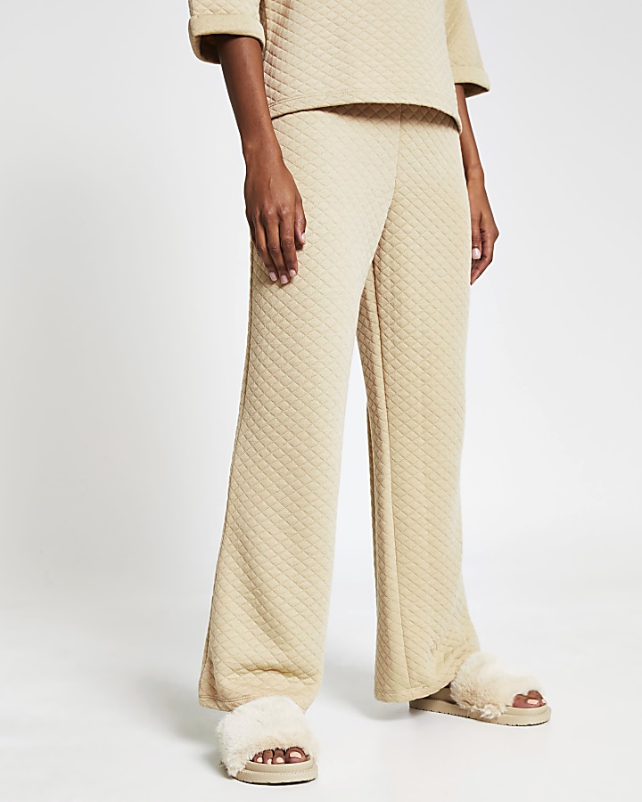 Beige quilted wide leg trouser