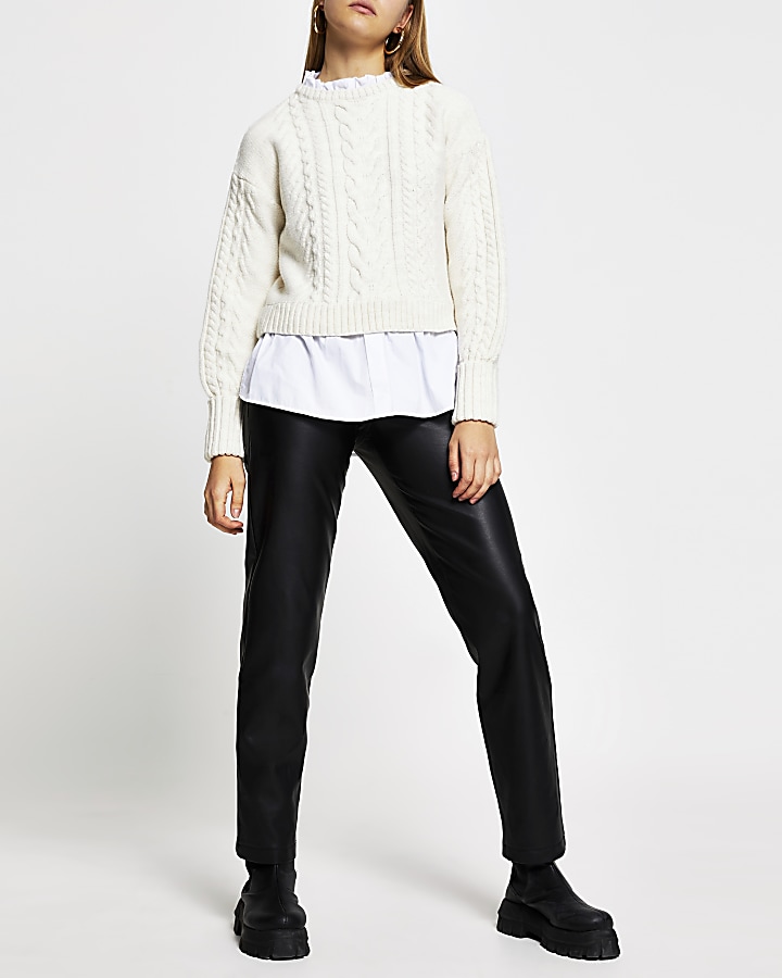 Cream cable knit shirt jumper