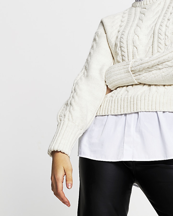 Cream cable knit shirt jumper