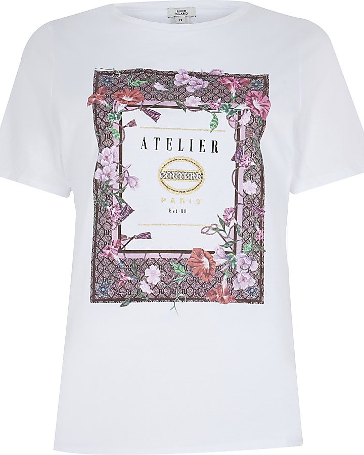White floral 'atelier' print t-shirt