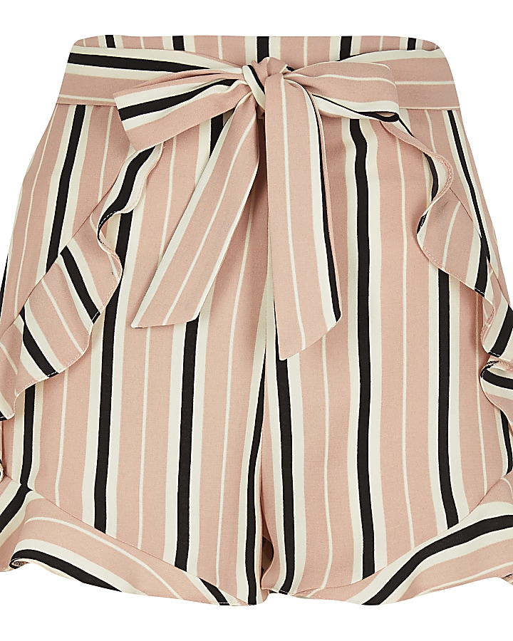 Pink stripe belted flippy short