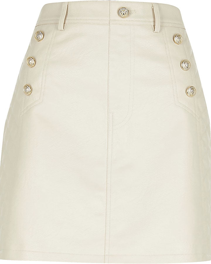 Stone faux leather quilted mini skirt