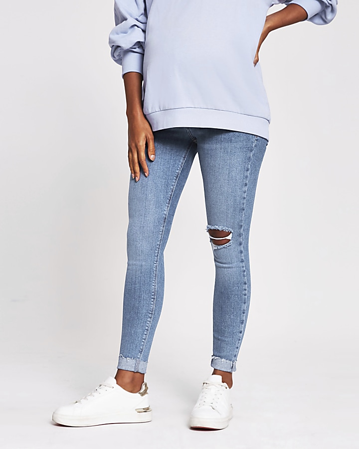 Blue Molly ripped skinny maternity jeans