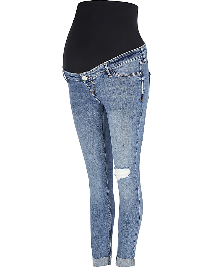 Blue Molly ripped skinny maternity jeans