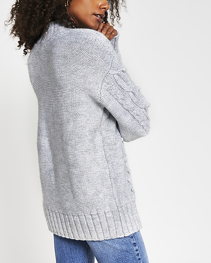 Grey long sleeve cable knit jumper