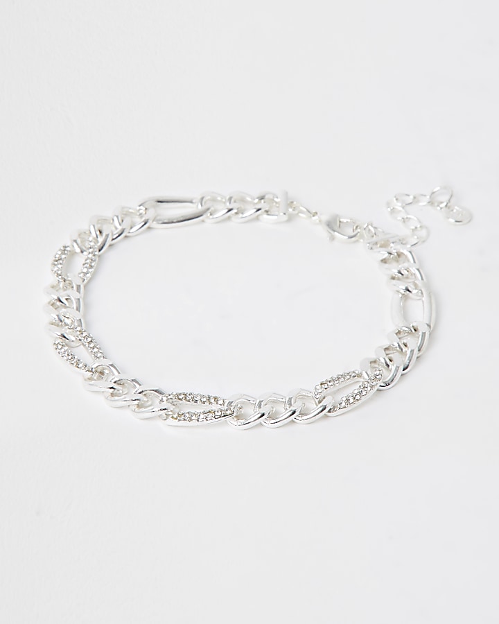 Silver colour diamante chain anklet